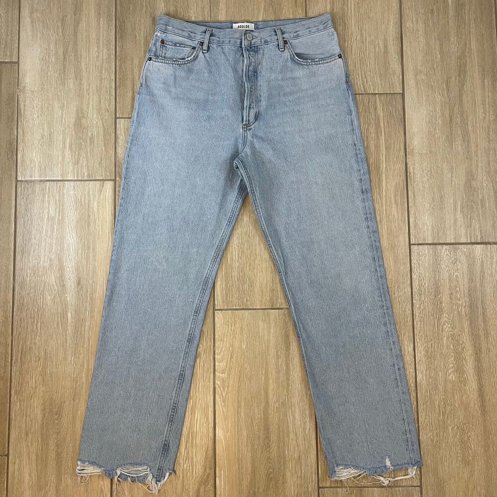 AGOLDE 90s Pinch Waist Jeans Women's 31 Light Wash Raw Hem High Rise Straight